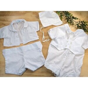 LOT 4💛Vintage White Baby Clothes Embroidered Cherubs Toddle Tyke 6 Mon Bonnet